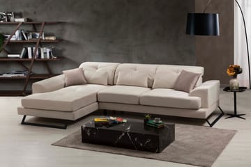 Divansoffa Janavia Höger - Beige/Svart - Möbler - Soffa - Divansoffa & schäslongsoffa - 4 sits soffa med divan