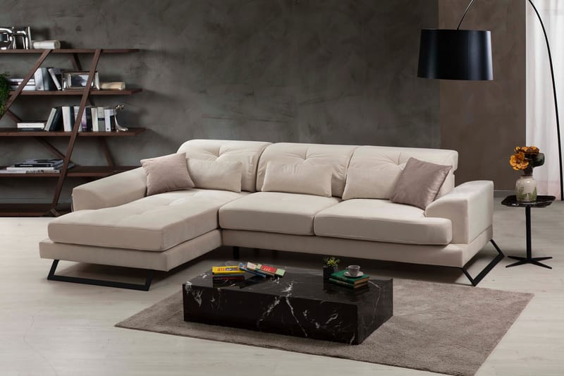 Divansoffa Janavia Höger - Beige/Svart - Möbler - Soffa - Divansoffa & schäslongsoffa - 4 sits soffa med divan