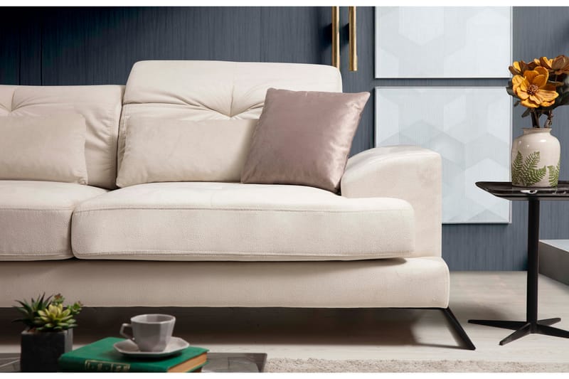 Divansoffa Janavia Höger - Beige/Svart - Möbler - Soffa - Divansoffa & schäslongsoffa - 4 sits soffa med divan