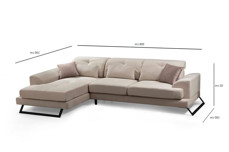Divansoffa Janavia Höger - Beige/Svart - Möbler - Soffa - Divansoffa & schäslongsoffa - 4 sits soffa med divan