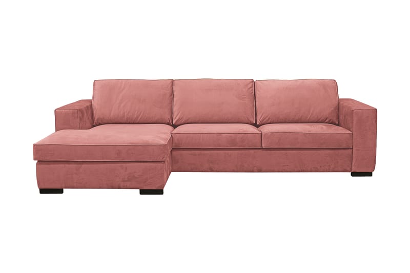 Divansoffa Lesund Vänster - Rosa, träben - 3 sits soffa med divan - Divansoffa & schäslongsoffa