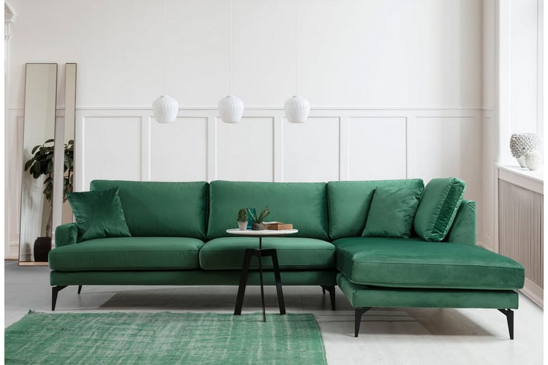 Divansoffa Naiomy - Grön/Svart - Möbler - Soffa - Divansoffa & schäslongsoffa - 4 sits soffa med divan