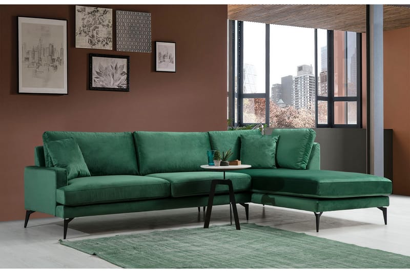 Divansoffa Naiomy - Grön/Svart - Möbler - Soffa - Divansoffa & schäslongsoffa - 4 sits soffa med divan