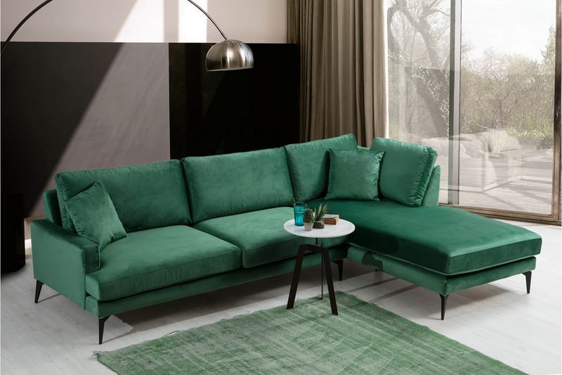 Divansoffa Naiomy - Grön/Svart - Möbler - Soffa - Divansoffa & schäslongsoffa - 4 sits soffa med divan