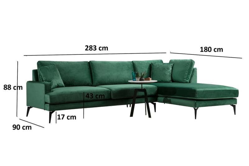 Divansoffa Naiomy - Grön/Svart - Möbler - Soffa - Divansoffa & schäslongsoffa - 4 sits soffa med divan