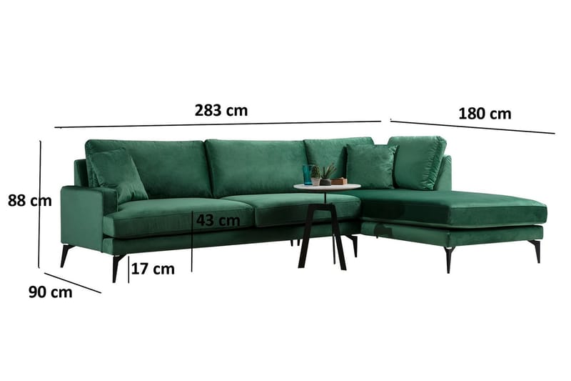 Divansoffa Naiomy - Grön/Svart - 4 sits soffa med divan - Divansoffa & schäslongsoffa