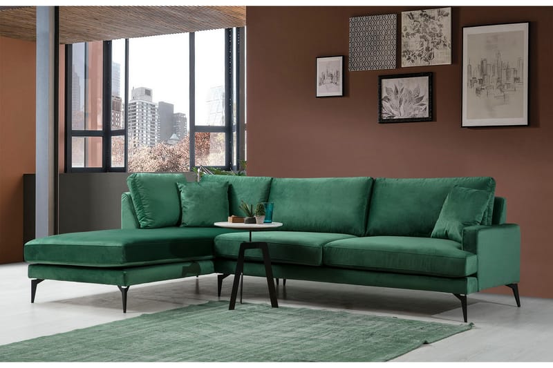 Divansoffa Naiomy - Grön/Svart - Möbler - Soffa - Divansoffa & schäslongsoffa - 4 sits soffa med divan
