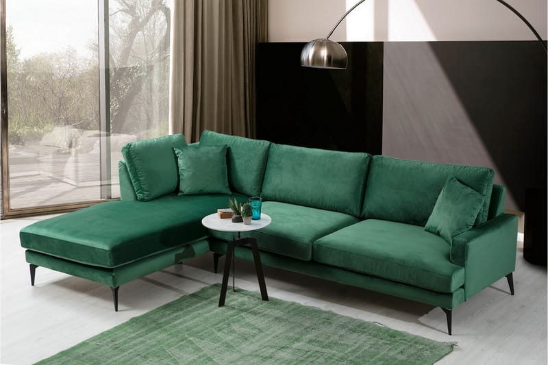 Divansoffa Naiomy - Grön/Svart - Möbler - Soffa - Divansoffa & schäslongsoffa - 4 sits soffa med divan