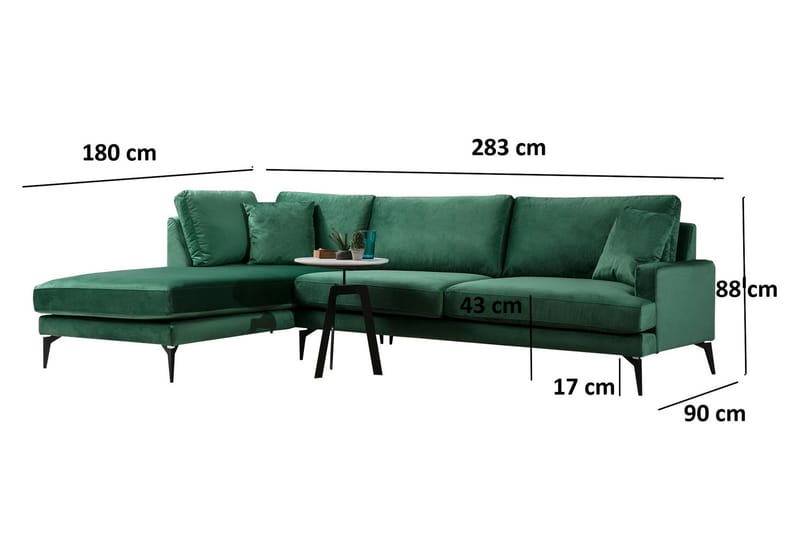 Divansoffa Naiomy - Grön/Svart - Möbler - Soffa - Divansoffa & schäslongsoffa - 4 sits soffa med divan