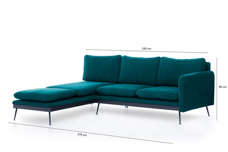Divansoffa Ricabo - Grön - 3 sits soffa med divan - Divansoffa & schäslongsoffa