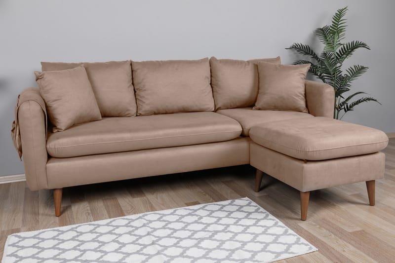 Divansoffa Sagkas Höger - Brun/Natur - Möbler - Soffa - Divansoffa & schäslongsoffa - 4 sits soffa med divan
