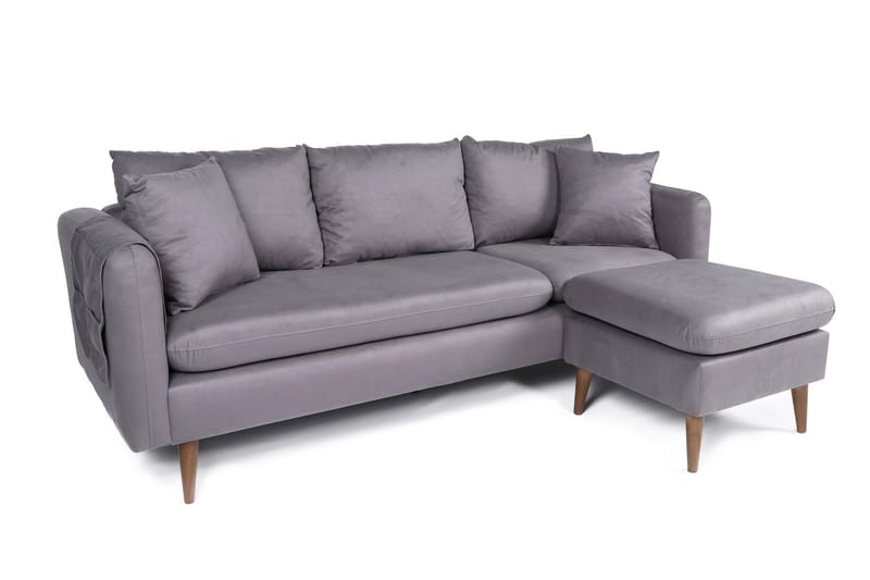 Divansoffa Sagkas Höger - Grå/Natur - Möbler - Soffa - Divansoffa & schäslongsoffa - 4 sits soffa med divan