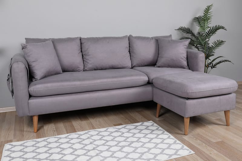 Divansoffa Sagkas Höger - Grå/Natur - Möbler - Soffa - Divansoffa & schäslongsoffa - 4 sits soffa med divan