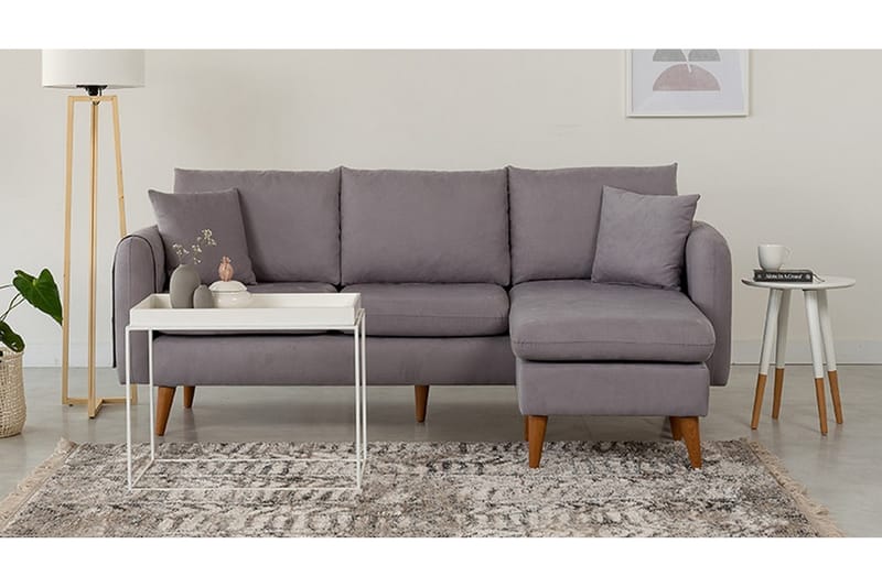 Divansoffa Sagkas Höger - Grå/Natur - Möbler - Soffa - Divansoffa & schäslongsoffa - 4 sits soffa med divan