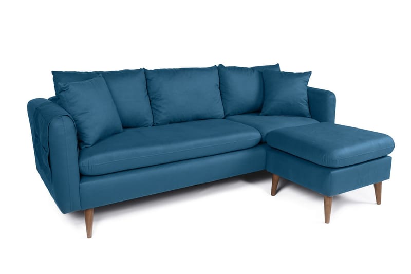 Divansoffa Sagkas Höger - Mörkblå/Natur - 4 sits soffa med divan - Divansoffa & schäslongsoffa