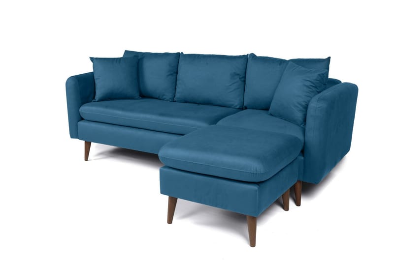 Divansoffa Sagkas Höger - Mörkblå/Natur - 4 sits soffa med divan - Divansoffa & schäslongsoffa