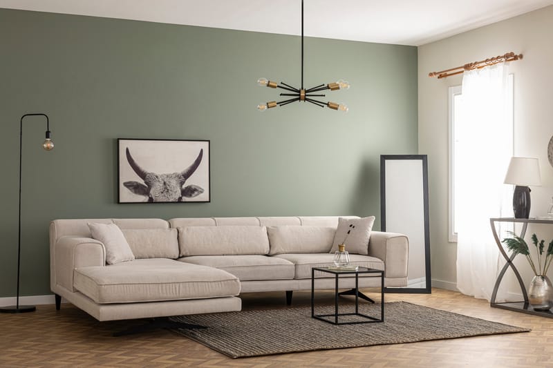 Divansoffa Tijuca Vänster - Beige/Svart - Möbler - Soffa - Divansoffa & schäslongsoffa - 4 sits soffa med divan