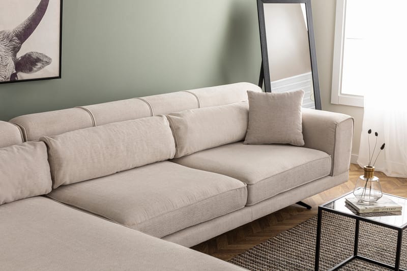 Divansoffa Tijuca Vänster - Beige/Svart - Möbler - Soffa - Divansoffa & schäslongsoffa - 4 sits soffa med divan