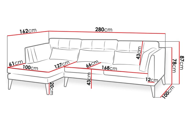 Divansoffa Pacyfic 280x162x100 cm - Blå - 4 sits soffa med divan - Divansoffa & schäslongsoffa