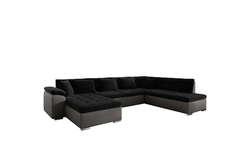 Dynir Soffa med Divan och Schäslong 4-sits, Svart/Grå