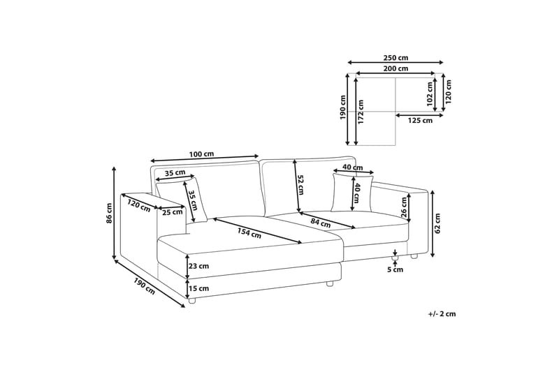 Ersi Soffa med Divan 3-sits - Grå/Svart - Möbler - Soffa - Divansoffa & schäslongsoffa - 3 sits soffa med divan