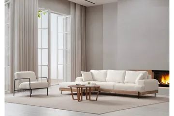 Eti 3-sits Hörnsoffa Vänster med Schäslong i Tyg och Träunderrede - Vit - Möbler - Soffa - Divansoffa & schäslongsoffa - 4 sits soffa med divan