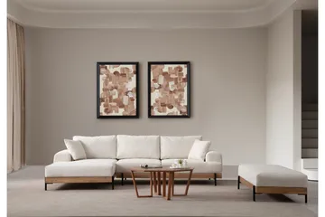 Eti 3-sits Hörnsoffa Vänster med Schäslong i Tyg och Träunderrede - Vit - Möbler - Soffa - Divansoffa & schäslongsoffa - 4 sits soffa med divan