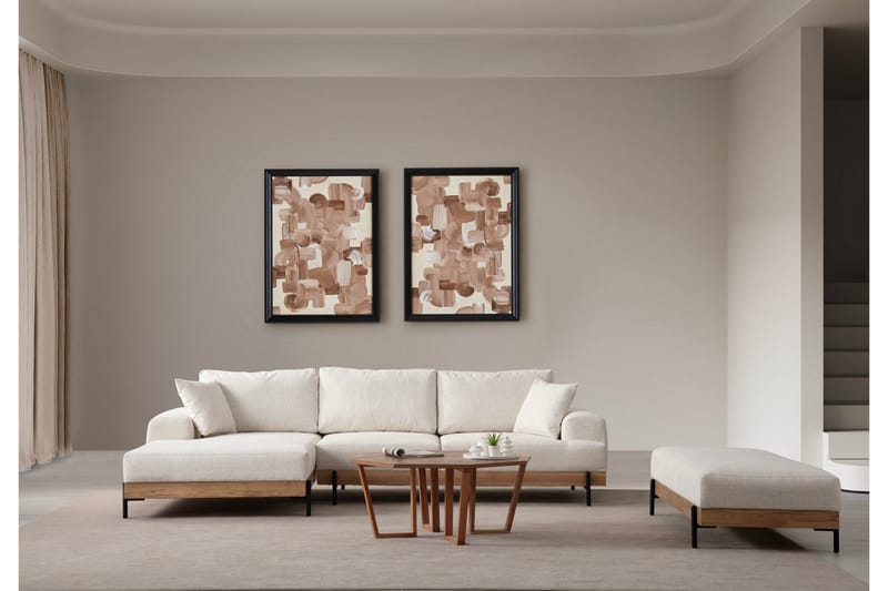 Eti 3-sits Hörnsoffa Vänster med Schäslong i Tyg och Träunderrede - Vit - Möbler - Soffa - Divansoffa & schäslongsoffa - 4 sits soffa med divan