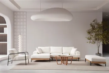 Eti 3-sits Hörnsoffa Vänster med Schäslong i Tyg och Träunderrede - Vit - Möbler - Soffa - Divansoffa & schäslongsoffa - 4 sits soffa med divan
