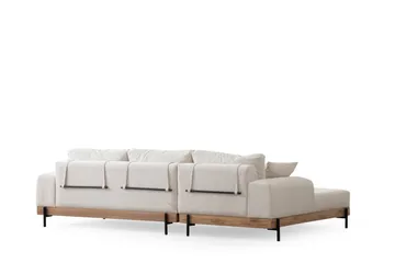 Eti 3-sits Hörnsoffa Vänster med Schäslong i Tyg och Träunderrede - Vit - Möbler - Soffa - Divansoffa & schäslongsoffa - 4 sits soffa med divan