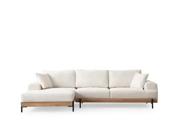 Eti 3-sits Hörnsoffa Vänster med Schäslong i Tyg och Träunderrede - Vit - Möbler - Soffa - Divansoffa & schäslongsoffa - 4 sits soffa med divan