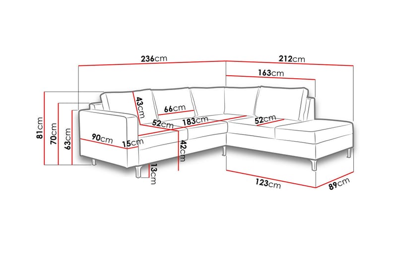Farindon 8-sits Soffa Vänster - Svart - Möbler - Soffa - Divansoffa & schäslongsoffa - 4 sits soffa med divan