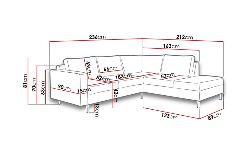 Feltch Soffa - Svart - 3 sits soffa med divan - Divansoffa & schäslongsoffa