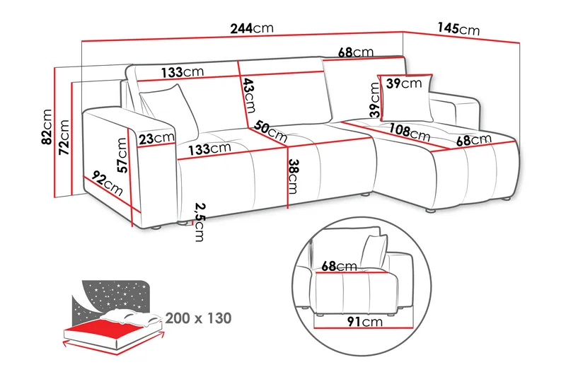 Flo Bäddsoffa med Divan 3-sits - Orange - Möbler - Soffa - Divansoffa & schäslongsoffa - 3 sits soffa med divan