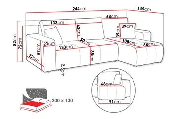 Flo Bäddsoffa med Divan 3-sits - Svart - Möbler - Soffa - Divansoffa & schäslongsoffa - 3 sits soffa med divan