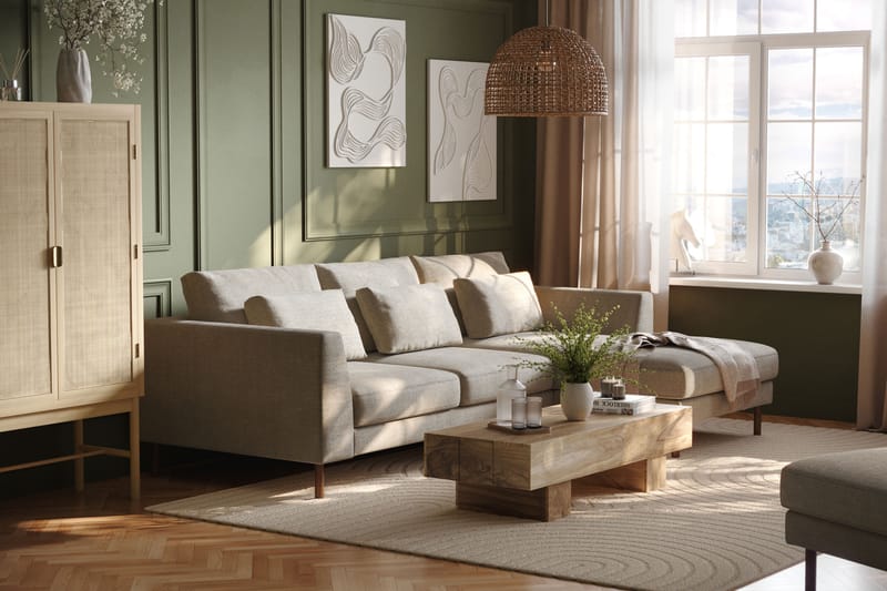 Florenz 3-sits Högervänd L-formad Divansoffa i Chenille - Grå / Beige - Möbler - Soffa - Divansoffa & schäslongsoffa - 3 sits soffa med divan