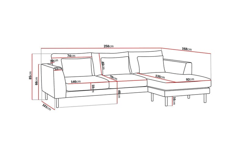 Florenz 3-sits Högervänd L-formad Divansoffa i Chenille - Grå / Beige - Möbler - Soffa - Divansoffa & schäslongsoffa - 3 sits soffa med divan