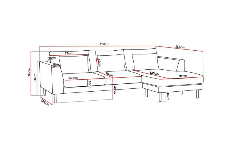 Florenz 3-sits Högervänd L-formad Divansoffa i Chenille - Grå / Beige - Möbler - Soffa - Divansoffa & schäslongsoffa - 3 sits soffa med divan
