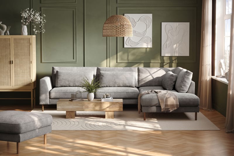Florenz 4-sits Högervänd L-formad Schäslongsoffa i Chenille - Ljusgrå - Möbler - Soffa - Divansoffa & schäslongsoffa - 4 sits soffa med divan