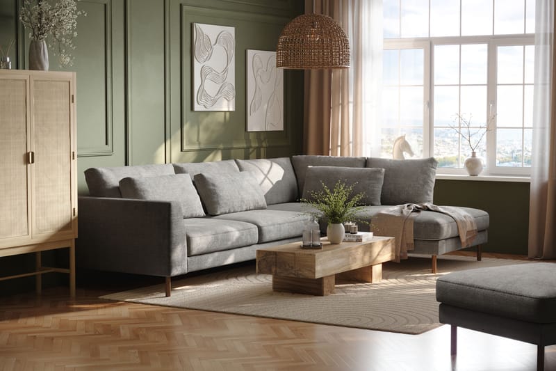 Florenz 4-sits Högervänd L-formad Schäslongsoffa i Chenille - Ljusgrå - Möbler - Soffa - Divansoffa & schäslongsoffa - 4 sits soffa med divan
