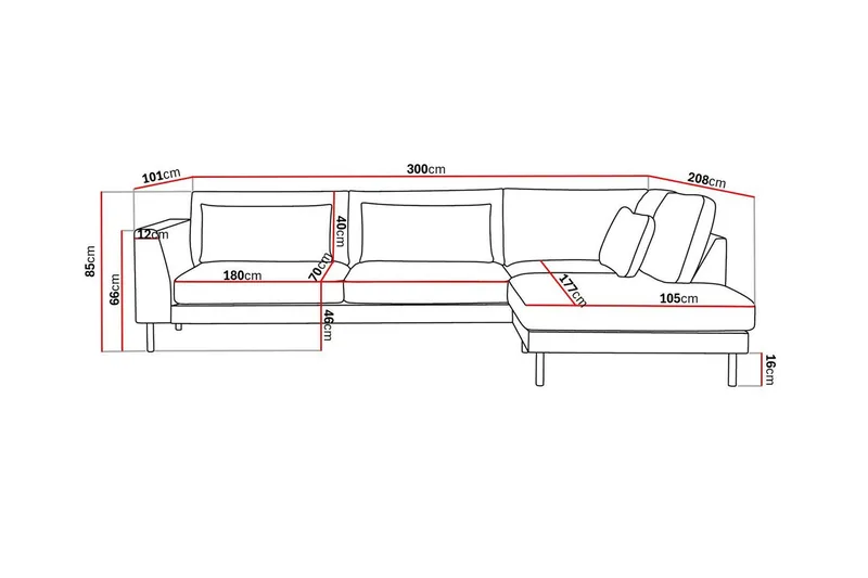 Florenz 4-sits Högervänd L-formad Schäslongsoffa i Tyg - Grå / Beige - Möbler - Soffa - Divansoffa & schäslongsoffa - 4 sits soffa med divan
