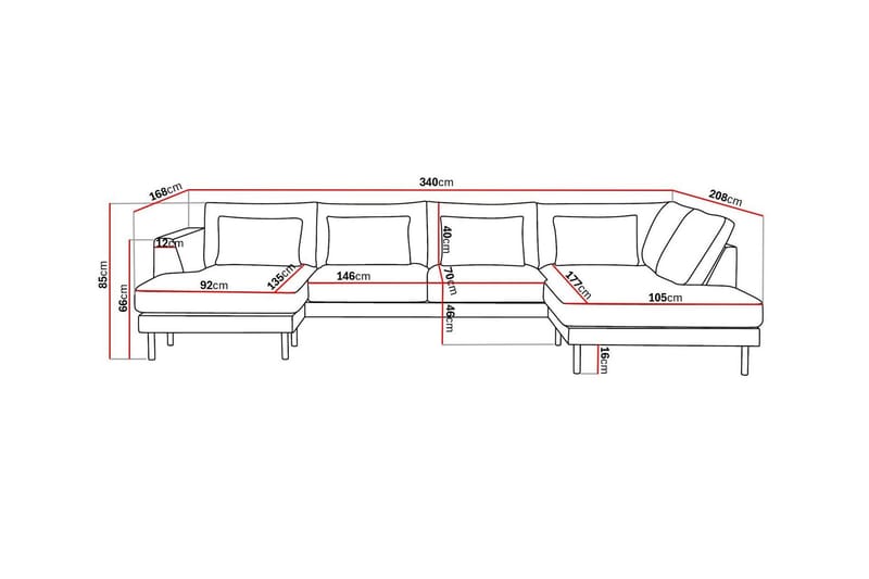 Florenz 4-sits Högervänd U-formad Soffa med Divan och Schäslong i Chenille - Grå / Beige - Möbler - Soffa - Divansoffa & schäslongsoffa - 4 sits soffa med divan