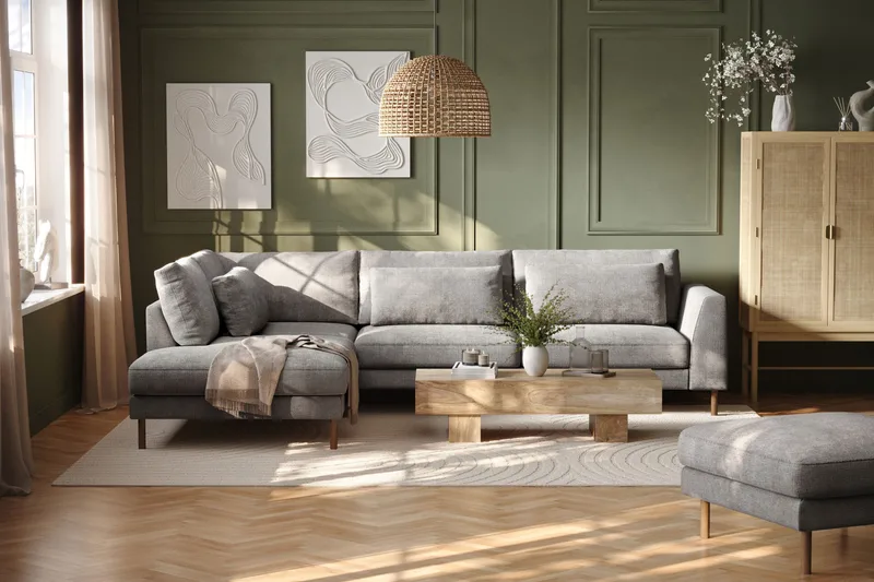 Florenz 4-sits Vänstervänd L-formad Schäslongsoffa i Chenille - Ljusgrå - Möbler - Soffa - Divansoffa & schäslongsoffa - 4 sits soffa med divan