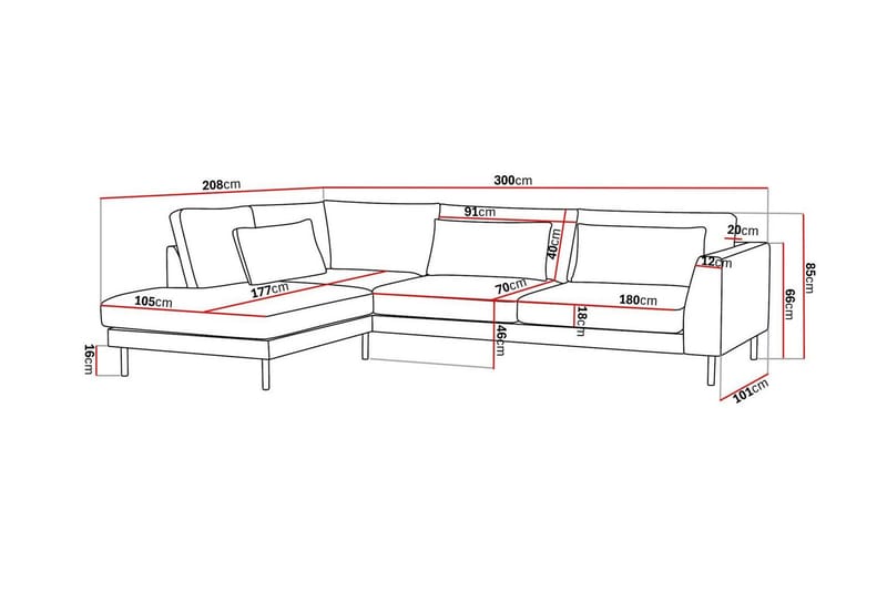 Florenz 4-sits Vänstervänd L-formad Schäslongsoffa i Chenille - Ljusgrå - Möbler - Soffa - Divansoffa & schäslongsoffa - 4 sits soffa med divan