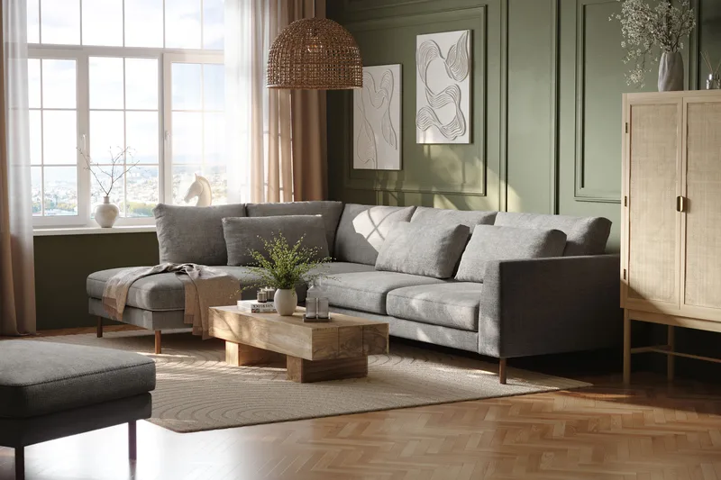 Florenz 4-sits Vänstervänd L-formad Schäslongsoffa i Chenille - Ljusgrå - Möbler - Soffa - Divansoffa & schäslongsoffa - 4 sits soffa med divan