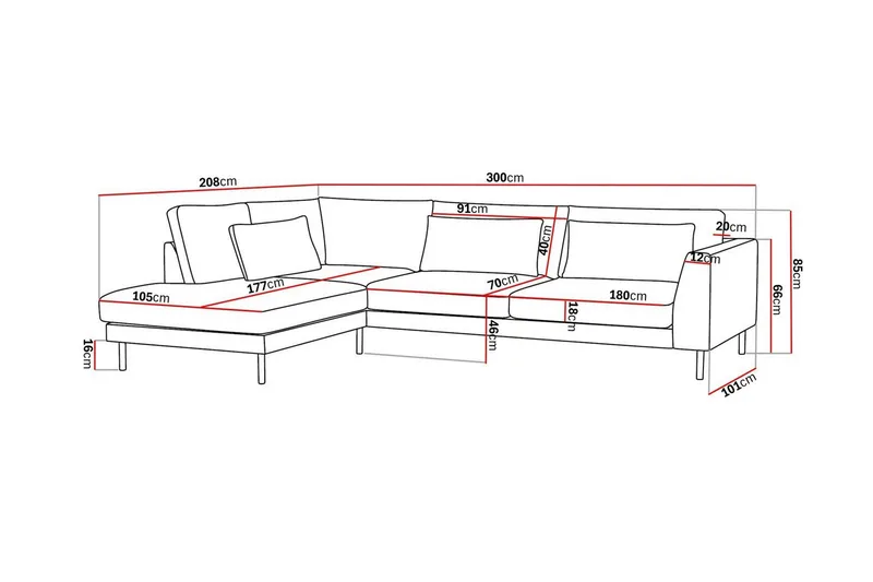 Florenz 4-sits Vänstervänd L-formad Schäslongsoffa i Tyg - Grå / Beige - Möbler - Soffa - Divansoffa & schäslongsoffa - 4 sits soffa med divan