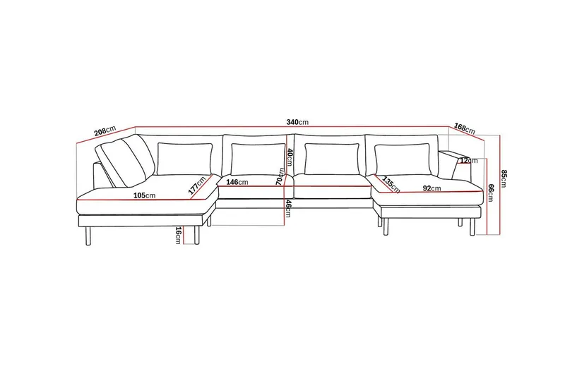 Florenz 4-sits Vänstervänd U-formad Soffa med Divan och Schäslong i Chenille - Grå / Beige - Möbler - Soffa - Divansoffa & schäslongsoffa - 4 sits soffa med divan
