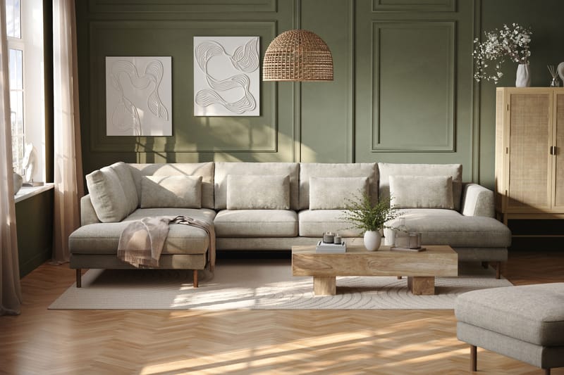 Florenz 4-sits Vänstervänd U-formad Soffa med Divan och Schäslong i Chenille - Grå / Beige - Möbler - Soffa - Divansoffa & schäslongsoffa - 4 sits soffa med divan