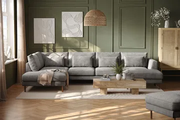 Florenz 4-sits Vänstervänd U-formad Soffa med Divan och Schäslong i Chenille - Ljusgrå - Möbler - Soffa - Divansoffa & schäslongsoffa - 4 sits soffa med divan