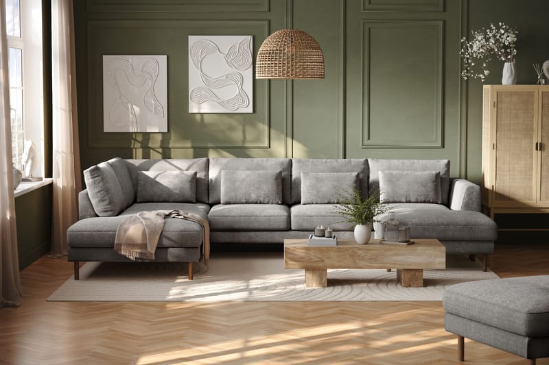 Florenz 4-sits Vänstervänd U-formad Soffa med Divan och Schäslong i Chenille - Ljusgrå - Möbler - Soffa - Divansoffa & schäslongsoffa - 4 sits soffa med divan